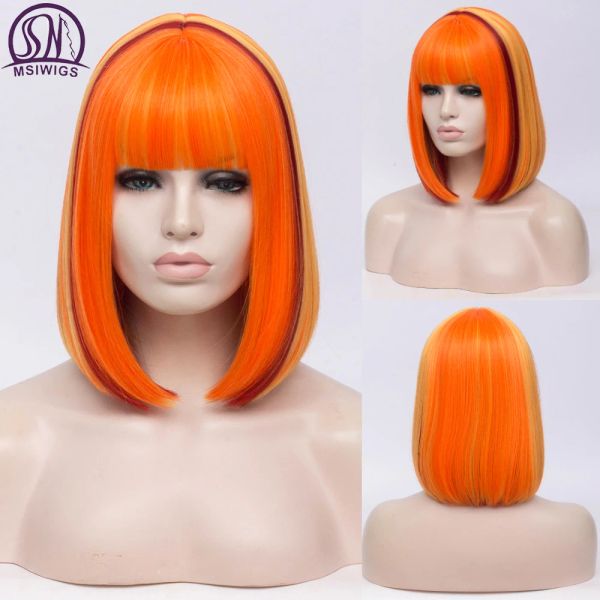 Pelucas msiwigs dos tonos bobo cosplay pelucas de mujer rosa azul mezcla peluca recta con flequillo pelucas de cabello sintético cortos