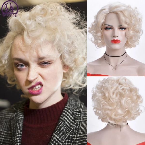 Perruques msiwigs ondulés courts blancs blancs perruques blondes américaines africain synthétique afro rose brun noir faux cheveux pour femmes coiffure gratuite