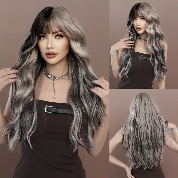 Perruques NAMM perruque longue vague avec dégradé gris argenté femmes perruque synthétique populaire pour le cosplay quotidien cheveux haute densité