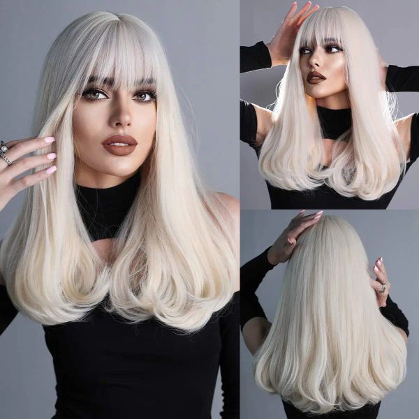 Perruques Namm Femmes Curly Wigs Wig Synthetic Wig with Bangs Cosplay Party Wig For Women Res résistant à la chaleur Platine Blonde Blonde Girl