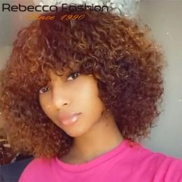 Perruques Natural Jerry Curly Wig with Bangs Heuvrages Human Wigs Black Femmes Borgogne Borgogne Brown Brownless Brésilien Remy Hair