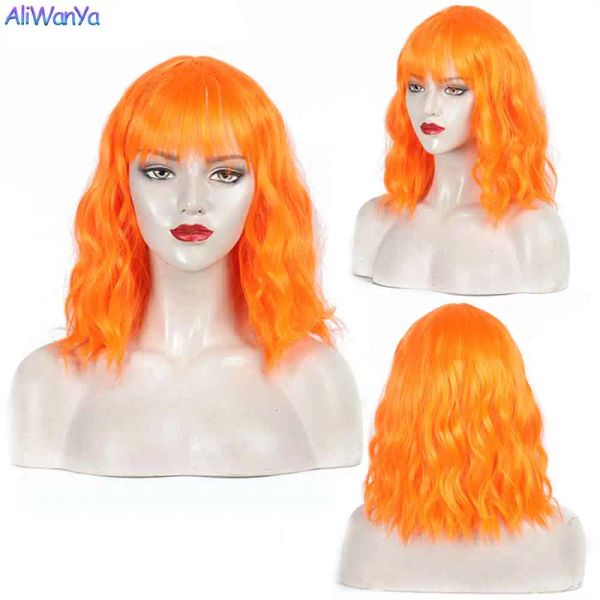 Perruques Perruque courte naturelle vague d'eau perruques Pixie synthétique avec frange soignée perruque Bob moyenne perruque orange perruque femme perruque Cosplay perruque de cheveux fête