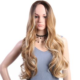 Perruques de perruques longues ondulées naturelles pour les femmes noires résistantes à la chaleur fibre Balck Brown Brown Women's Wig Cosplay