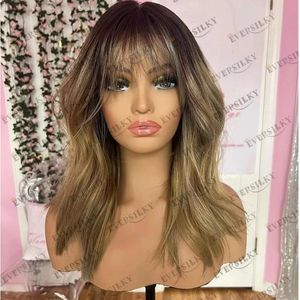 Perruques Ombre Balayage Blond Miel Court Cheveux Humains Fringe Perruques Full Lace Perruques pour Femmes Noires Sans Colle Nouveau 13x3 Lace Front Perruques Naturel