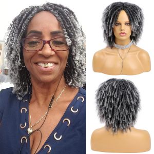 Perruques Ombre Noir Gris 6 pouces Court Dreadlocks Perruques Femmes Naturel Synthétique Dreads Perruque Afro Bouclés Twist Locs Tressé Perruques Utilisation Quotidienne