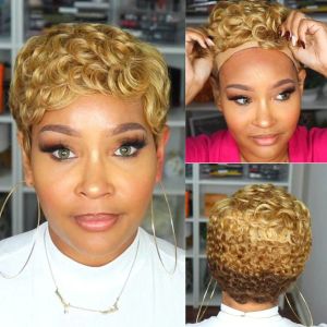 Perruques ombre brun foncé marron clair miel miel blond rythtique synthétique coiffure courte pixie pixie coupé bob wigs hair pour femmes noires
