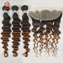 Pelucas Ombre T1B/4/30 paquetes de ondas profundas sueltas con frontal de encaje transparente frontal con 3 o 4 paquetes Brasil Remy Human Hair Human