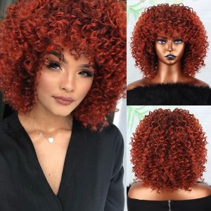 Pruiken Oranje Korte Pruiken Afro Kinky Pruiken Synthetisch Krullend Volledige Pruik Met Pony Voor Zwarte Vrouwen Ombre Oranje Hittebestendig Haar