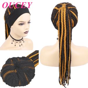 Wigs OUCEY Lange gevlochten doos vlechten pruiken voor zwarte vrouwen synthetische haar hoofdband pruik Braid Afrikaans natuurlijke zwarte bruine pruik vrouwen