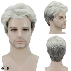 Pelucas OUCEY, pelucas cortas para hombres, pelucas naturales con corte Pixie, peluca sintética de pelo liso para hombres, peluca negra rubia con flequillo