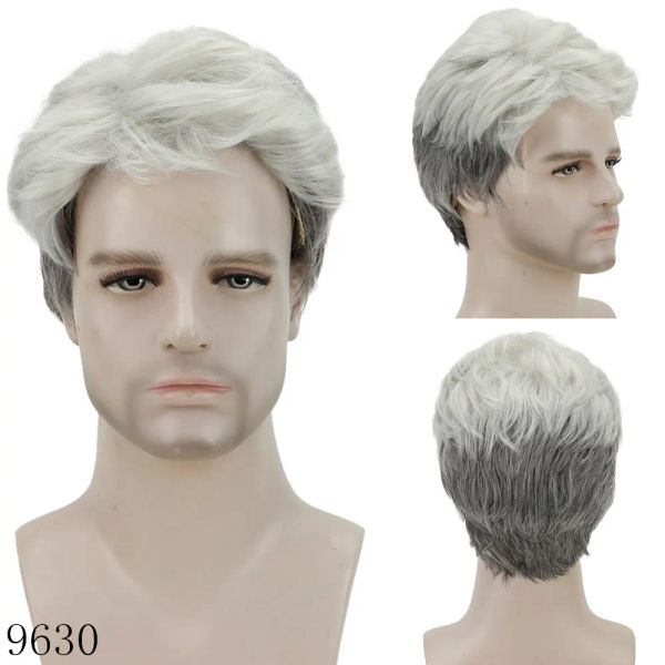 Perruques OUCEY perruques courtes pour hommes coupe de lutin perruques naturelles hommes cheveux raides perruque synthétique Blonde noire perruque avec frange