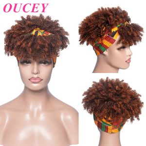 Perruques OUCEY cheveux synthétiques Afro crépus bouclés perruque avec frange perruque synthétique Ombre couleur bandeau perruque perruques courtes pour les femmes noires