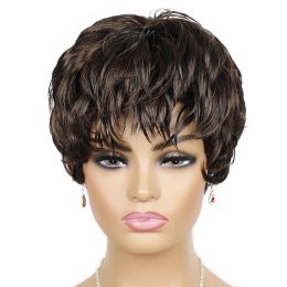 Perruques oucey cheveux synthétiques perruques courtes femmes perruques naturelles pour les femmes noires couleurs de pixie droite perruque coupée avec une frange pour l'été