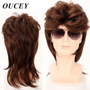 Pruiken OUCEY pruiken voor mannen Hittebestendige vezel Synthetisch haar Herenpruik Zwart Bruin Natuurlijke pruiken Man Retro Rock Feest Cosplaypruik