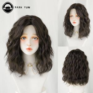 Perruques Park Yun Long Wavy Wavy Brown Wigs for Women Cosplay Party Party Synthétique Brun foncé Perruque à mi-division Lolita Fibre résistant à la chaleur