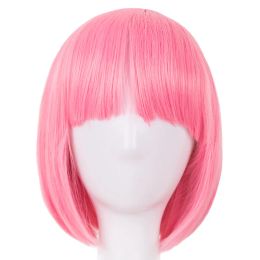 Pelucas Pink Wig Feishow Síntesis Resistente al calor corto Cabello ondulado PERUCA PELUCAS Cartoon Cosplay Bob