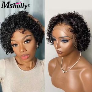 Perruques Pixie Coup Curly Human Hair Wigs HD 13X1 Pernues avant en dentelle transparente pour les femmes Perruques Remy brésiliennes naturelles pré-girées