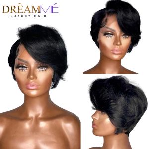 Perruques Pixie Cut Wig Transparent Lace Human Hair Wigs Brésilien Virgin 13x1 T Partie Perruques en dentelle bon marché pour femmes Bob Bob Wigs droits