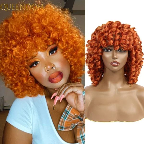 Perruques Puffy Short Afro Curly Bob Wig Orange Kinky Curly Women's Wig 14inch Ginger Natural Synthetic Synthetic Longueur Curly Hair Wig Red