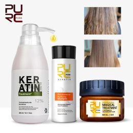 Wigs Purc Professional Kératine Hair Treatment Ensemble de cheveux brésiliens lissage lissage shampooing magique masque capillaire Care 3 PCS