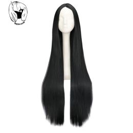 Perruques Qqxcaiw Black Wig 100cm / 40 pouces de long perruques synthétiques résistantes à la chaleur Halloween Carnival Costume Cosplay