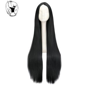 Pelucas qqxcaiw Black Wig 100cm/40 pulgadas de largo pelucas sintéticas resistente al calor Halloween carnaval cosplay cabello liso
