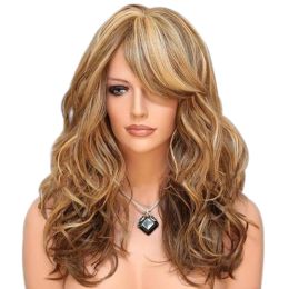 Perruques QQXCAIW perruque longue bouclée pour femmes dames fête naturelle mixte brun blond perruques de cheveux synthétiques