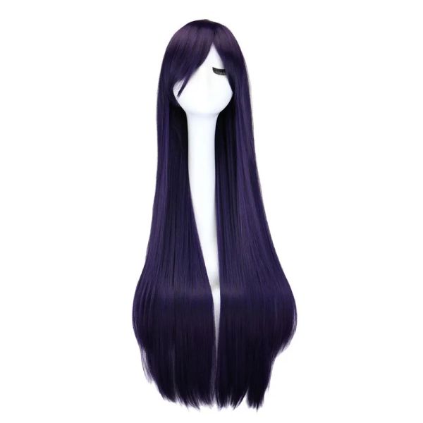 Perruques qqxcaiw Long roire de cosplay perruque noir violet noir rouge rose bleu brun foncé 100 cm perruques de cheveux synthétiques