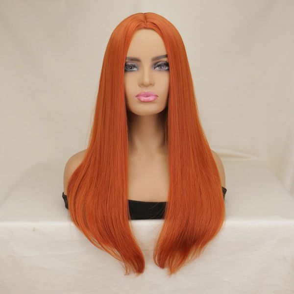 Pelucas QQXCAIW Peluca Larga Recta Mujeres Naranja Rojo Natural Cosplay Fiesta Mujeres Pelucas de Pelo sintético Resistentes al Calor