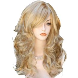 Wigs QQXCAIW Lange golvende natrale blonde 60 cm synthetische haarpruiken