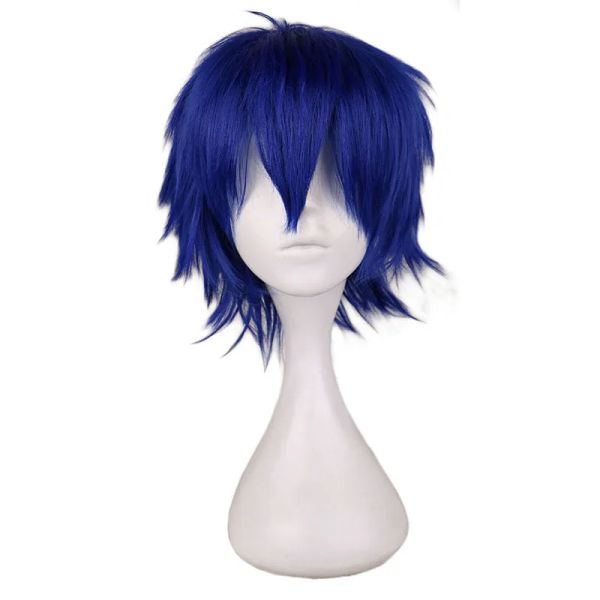 Pelucas QQXCAIW Hombres Traje Corto Peluca Cosplay Niños Azul Oscuro 30 Cm Pelucas De Pelo Sintético Resistentes Al Calor