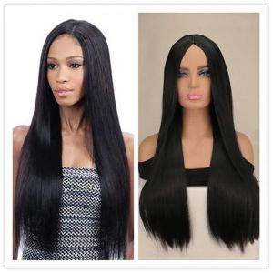 Pelucas QQXCAIW Natural Black Color Wigs Middle Rectivo Recto Recto resistente al calor CABLERA DIARIA PARTA PARA MUJERES