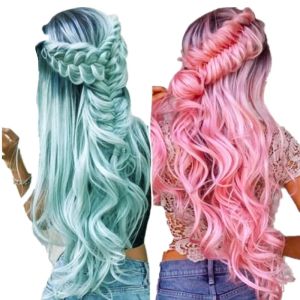 Perruques QQXCAIW arc-en-ciel coloré longue perruque bouclée Cosplay fête femmes haute température perruques de cheveux synthétiques