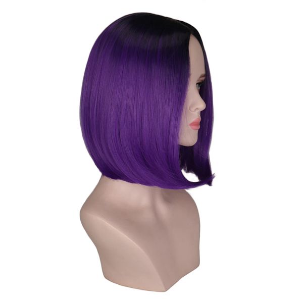 Pelucas qqxcaiw dos tonos Ombre Women Women Short Bob Style Cosplay Black to Grey Purple Verde recto Synthetichair pelucas