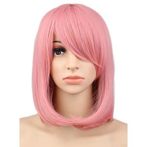 Pruiken QQXCAIW Vrouwen Meisjes Korte Bob Rechte Cosplay Pruik Kostuum Party Roze 40 Cm Synthetisch Haar Pruiken