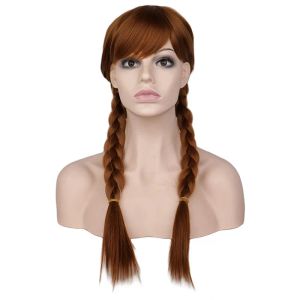 Perruques QQXCAIW femmes longue marron princesse tresse Cosplay perruque Anna fête Costume filles haute température fibre synthétique cheveux perruques
