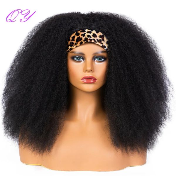 Pelucas QY Hair Big Afro Kinky Curly Diadema Pelucas para mujeres Pelucas de cabello sintético Turban Wrap Hair Style