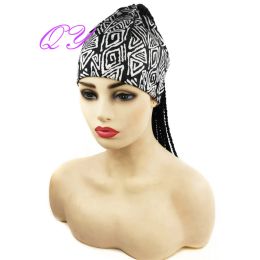 Perruques QY Hair bandeau perruque noir tressé perruques nouveau Style noir et blanc motif Turban pour les femmes cheveux synthétiques