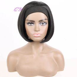 Perruques QY bandeau perruque courte Bob perruque de cheveux raides pour les femmes noires usage quotidien naturel large bandeau lien cheveux synthétiques