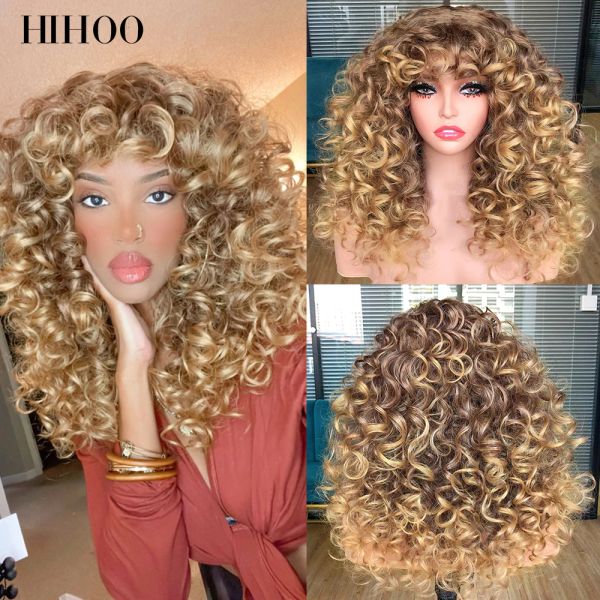 Perruques rouges brun cuivre gingel court bouclé avec frange des perruques synthétiques pour femmes wigs de vagues naturelles résistantes à la chaleur Hihoo Hair Cosplay