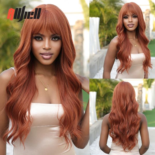 Pelucas de color rojo marrón pelucas sintéticas cosplay cabello ondulado natural peluca de jengibre de cobre largo para mujeres negras peluca resistente al calor de fiesta diaria