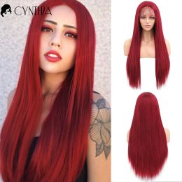 Wigs Red Lace voorpruik synthetische lange rechte pruiken voor zwarte vrouwen met babyhaar 26inch natuurlijke cosplay kant frontale perruque