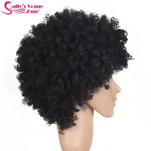 Pruiken Sallyhair Hoge Temperatuur Zwarte Afro Synthetische Pruiken Kinky Krullend Natuurlijke Zwarte Kleur Korte Synthetische Amerika Pruik Gemiddelde Grootte