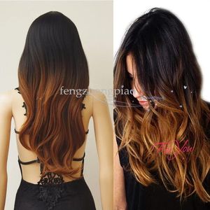 Perruques Sexy mode Ombre racines foncées brun longue vague perruque de cheveux synthétiques perruque femmes perruque de fête naturelle perruques en Stock