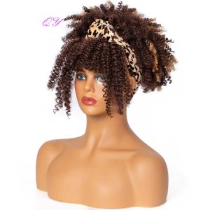 Perruques courtes Afro crépues bouclées bandeau perruque synthétique femme mélange marron perruque usage quotidien naturel doux moelleux bandes de cheveux femme faux cheveux