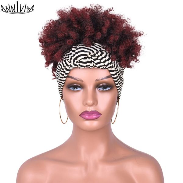 Perruques courtes Afro Kinky Curly Bandband Wig 2 in 1 Turban Wigs pour femmes noires.