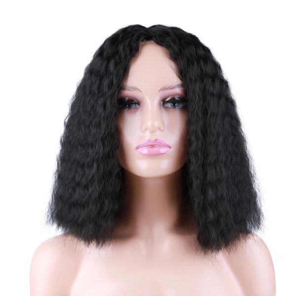 Perruques courtes Afro Kinky Curly Synthétique Wig High Puff Synthetic Hair Wig Afro Style Wig Fomen Femmes Broisse Pincy Curly Synthetic Wig