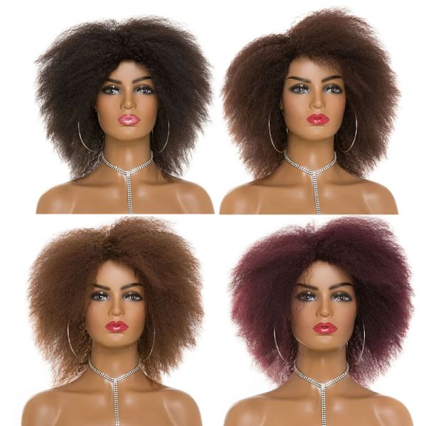 Pelucas cortas de peluca rizada afro rizado con flequillo pelucas de cabello sintéticas de alta calidad para mujer negro resistente al calor de las pelucas de cosplay