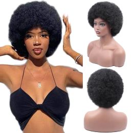 Pelucas Pelucas rizadas afro cortas para mujeres negras Peluca sintética africana de pelo animoso con flequillo Ombre Natural Rubio Rojo Azul Peluca hinchada