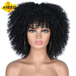 Perruques courtes afro perruques bouclées coquettes pour femmes noires africain synthétique Cosplay Wig Glueless Natural ombre Curly Hair Wig with Bangs Lizzy